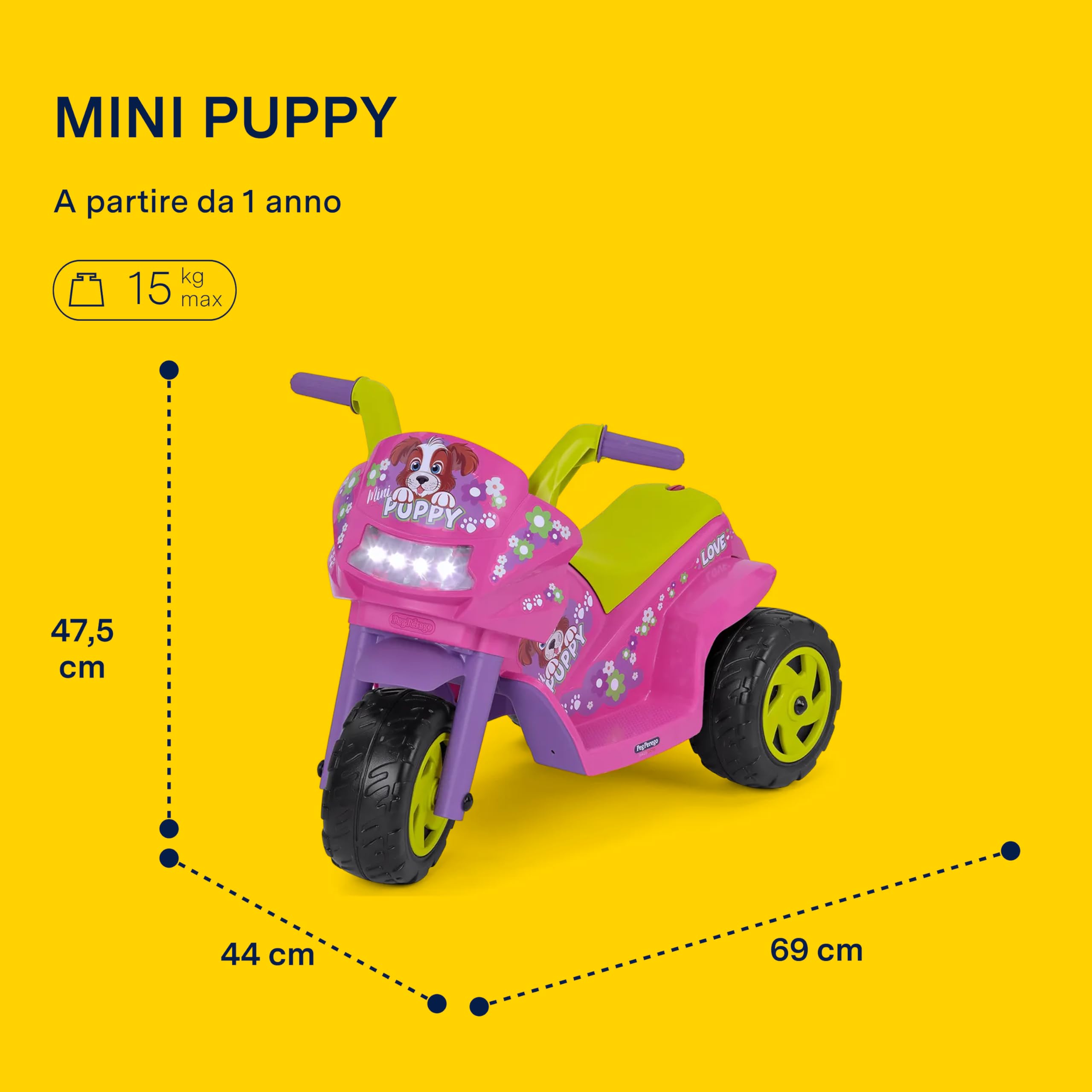 peg-perego-mini-puppy-moto-elettrica-cavalcabile-6v-da-1-anno-con-luci-e-suoni image 2