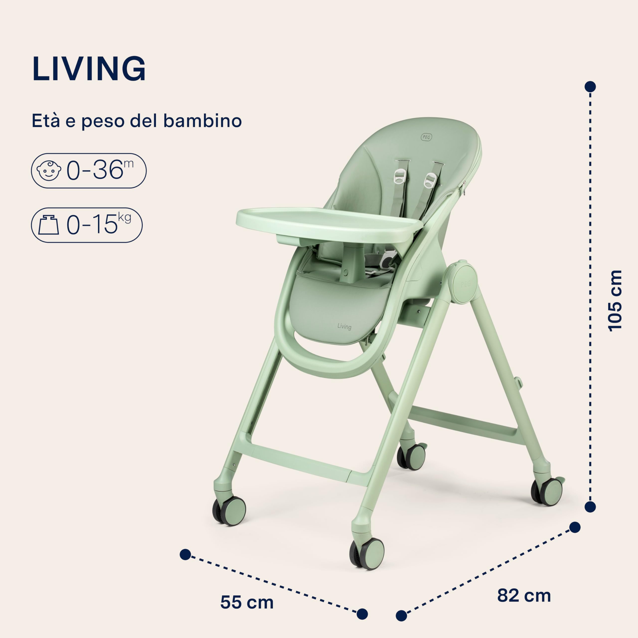 peg-perego-living-seggiolone-pappa-sdraietta-0-3-anni-0-15-kg-sage image 2