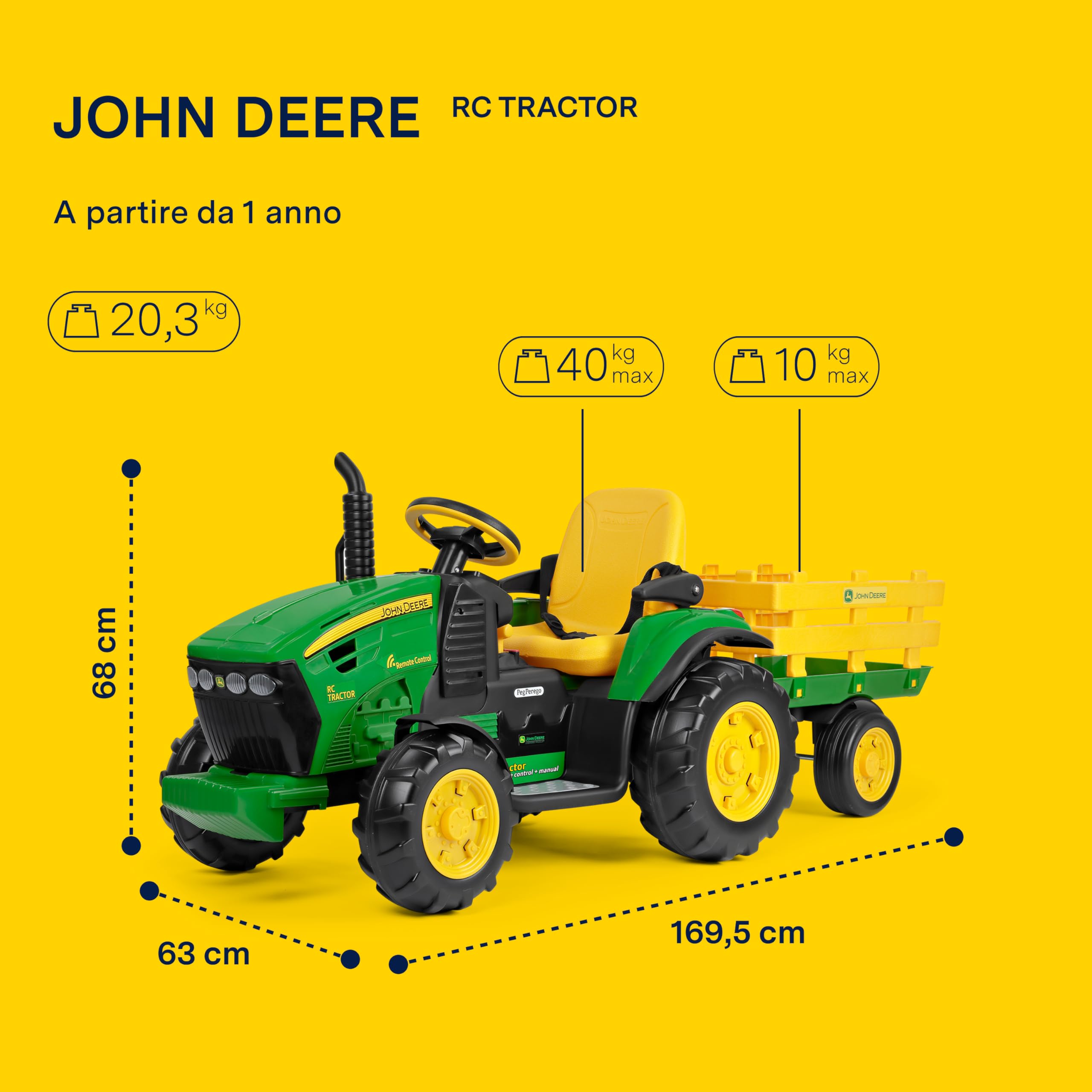 peg-perego-john-deere-rc-tractor-trattore-elettrico-12v-con-rimorchio-e-telecoma image 2