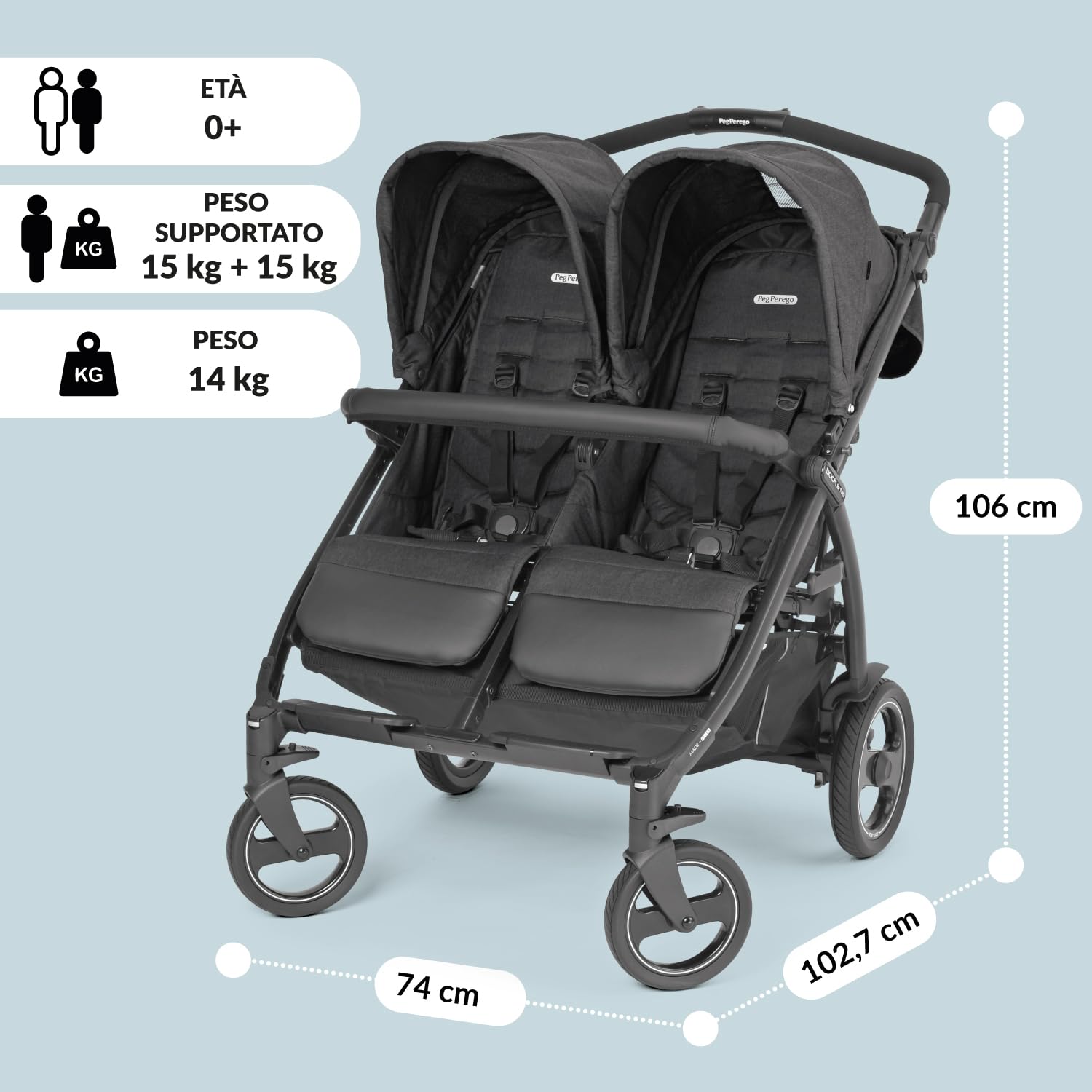 peg-perego-book-for-two-passeggino-gemellare-travel-system-ardesia image 2