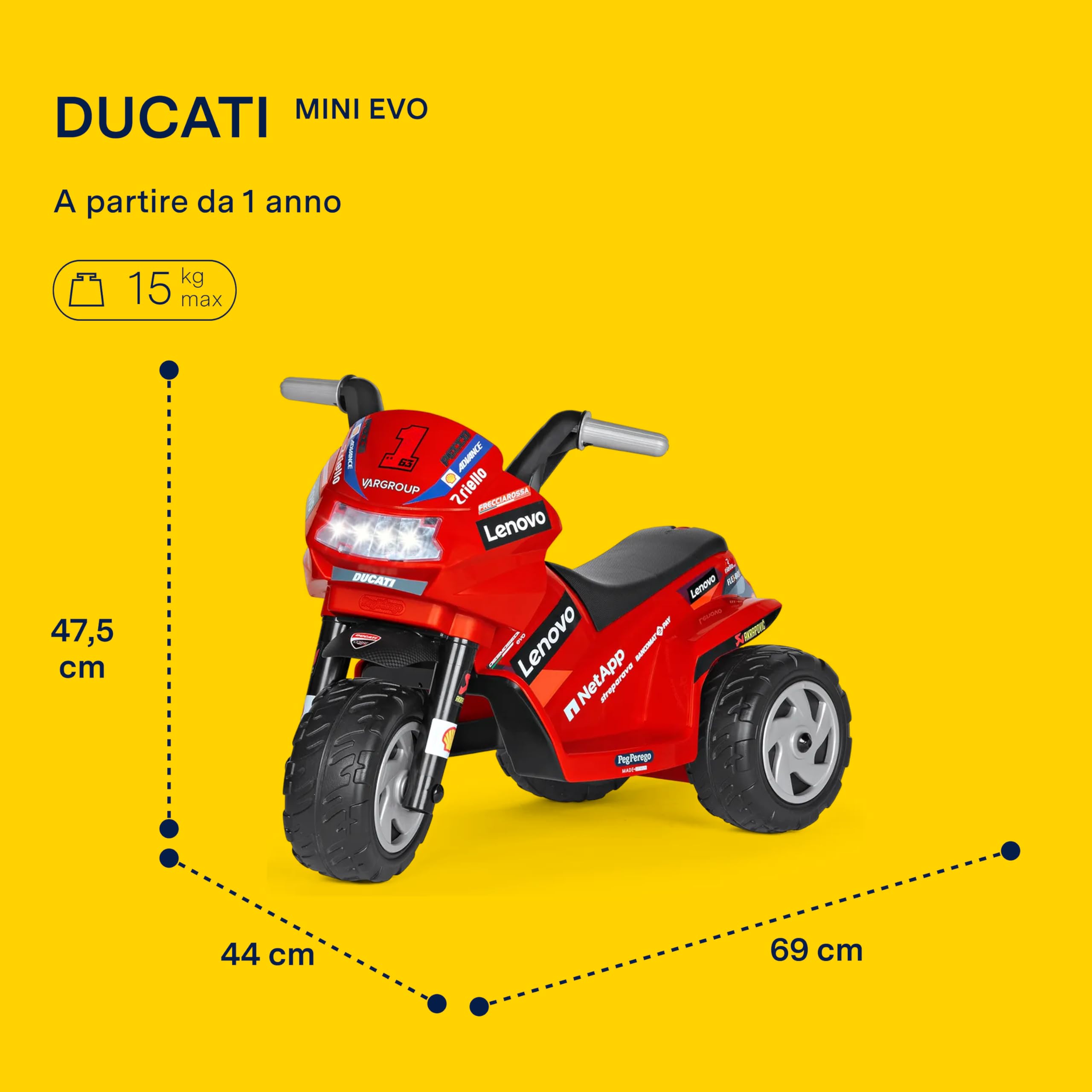peg-perego-ducati-mini-evo-moto-elettrica-6v-da-1-anno-fino-a-15-kg image 2