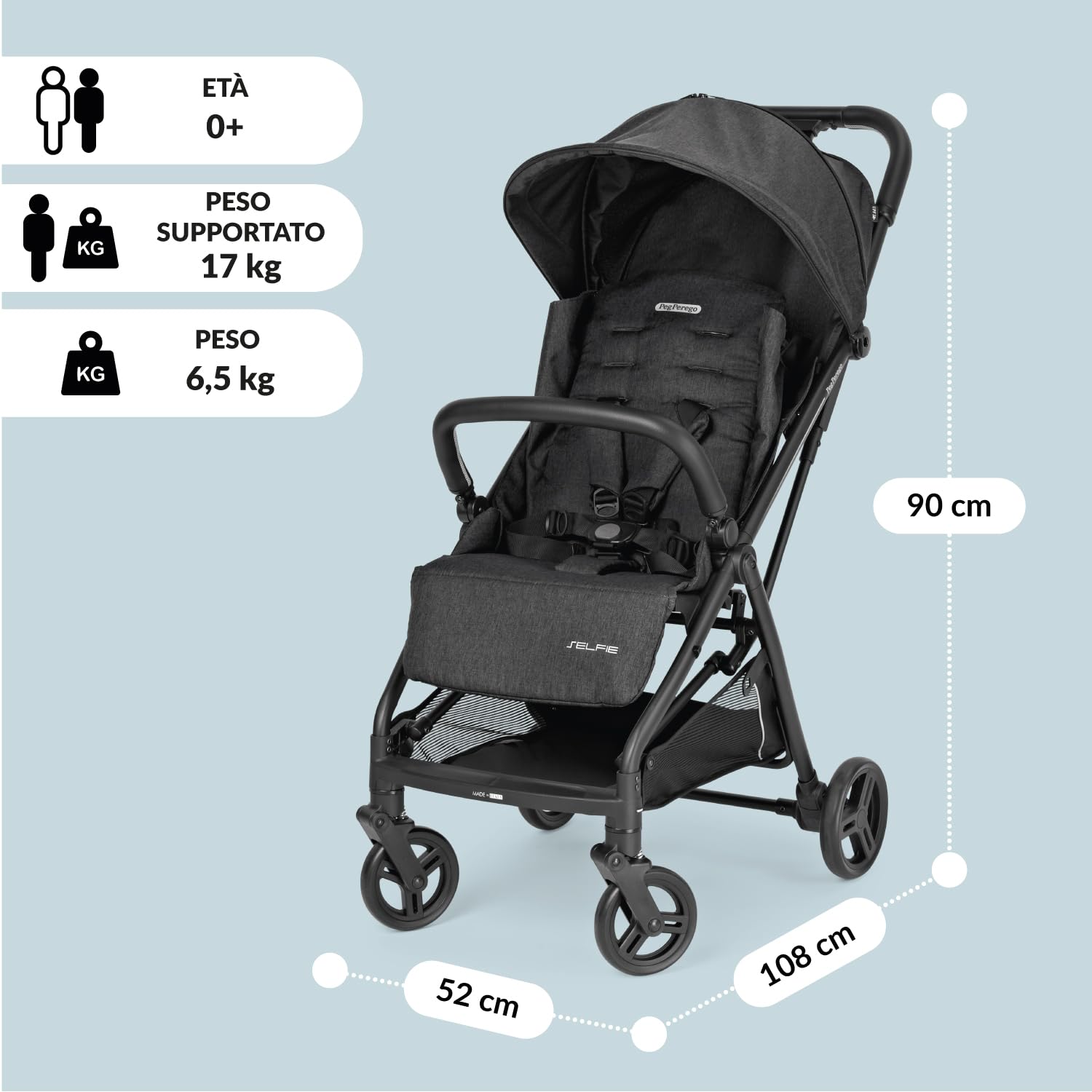 peg-perego-selfie-passeggino-leggero-0-4-anni-ardesia-con-capottina-upf-50 image 3