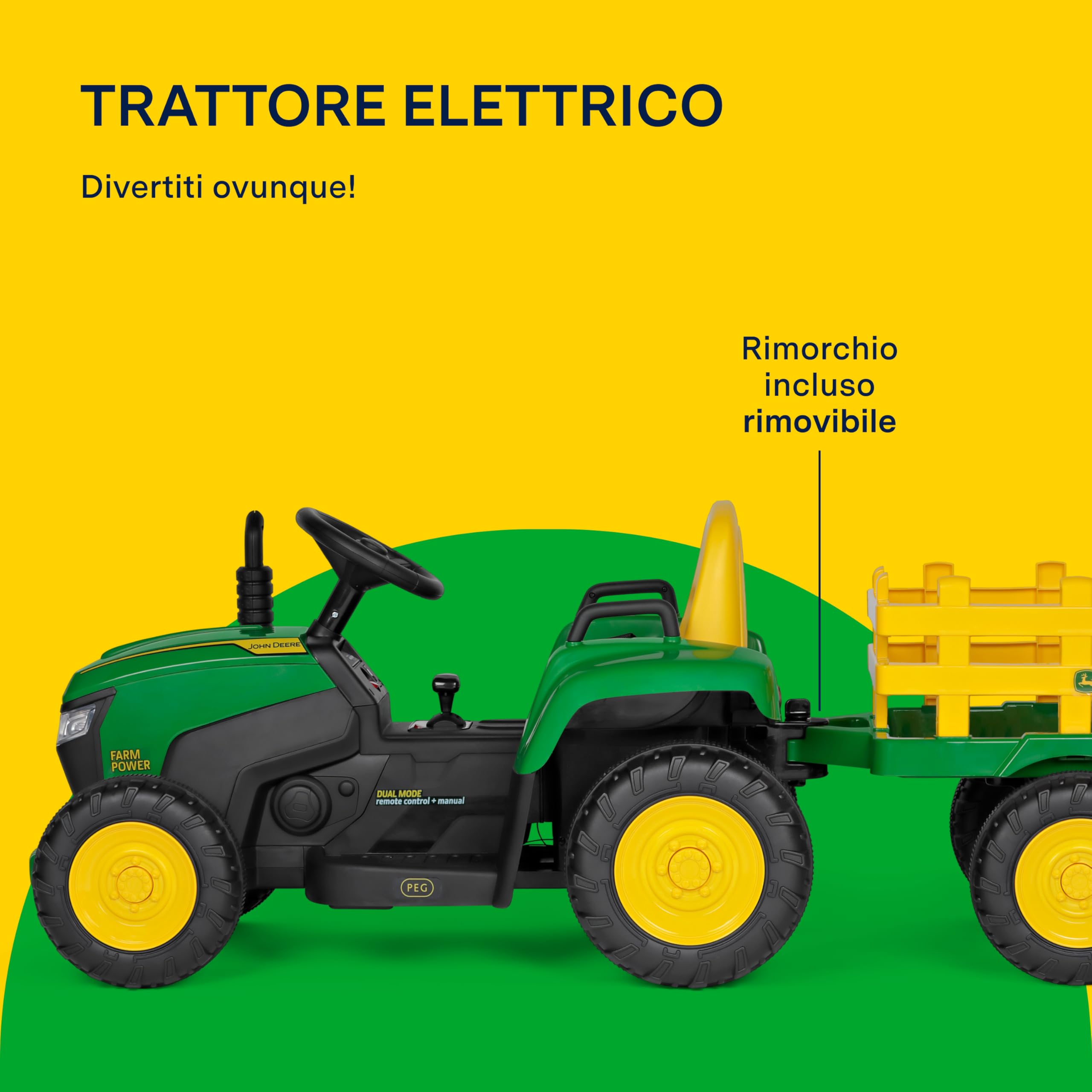 peg-perego-john-deere-farm-power-trattore-elettrico-12v-con-rimorchio-e-telecoma image 3