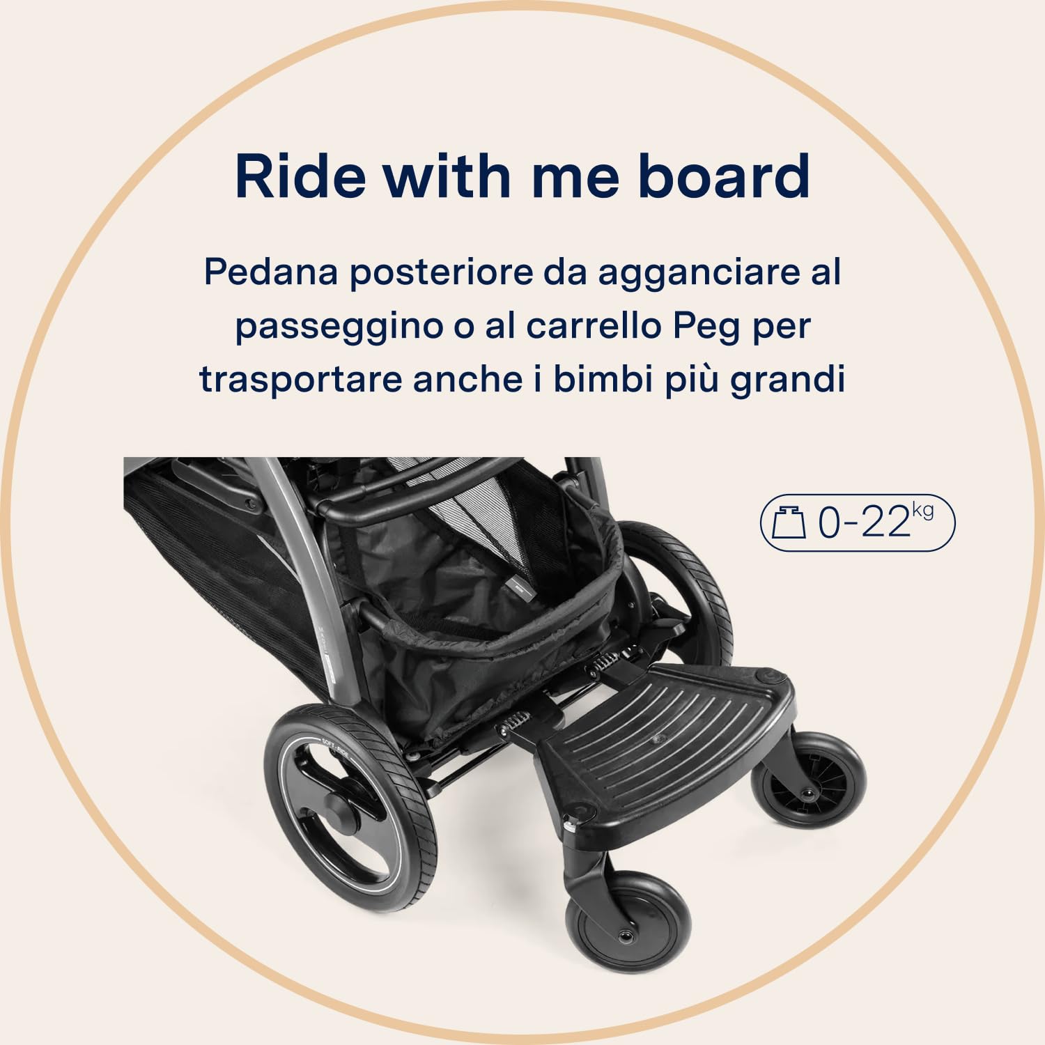 peg-perego-ride-with-me-board-pedana-posteriore-per-secondo-bambino-22-kg image 2