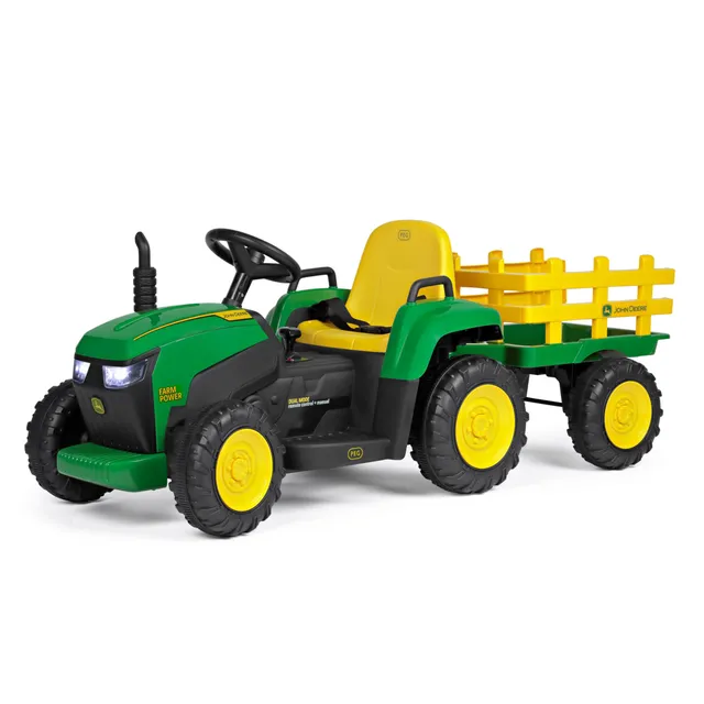 peg-perego-john-deere-farm-power-trattore-elettrico-12v-con-rimorchio-e-telecoma image 1