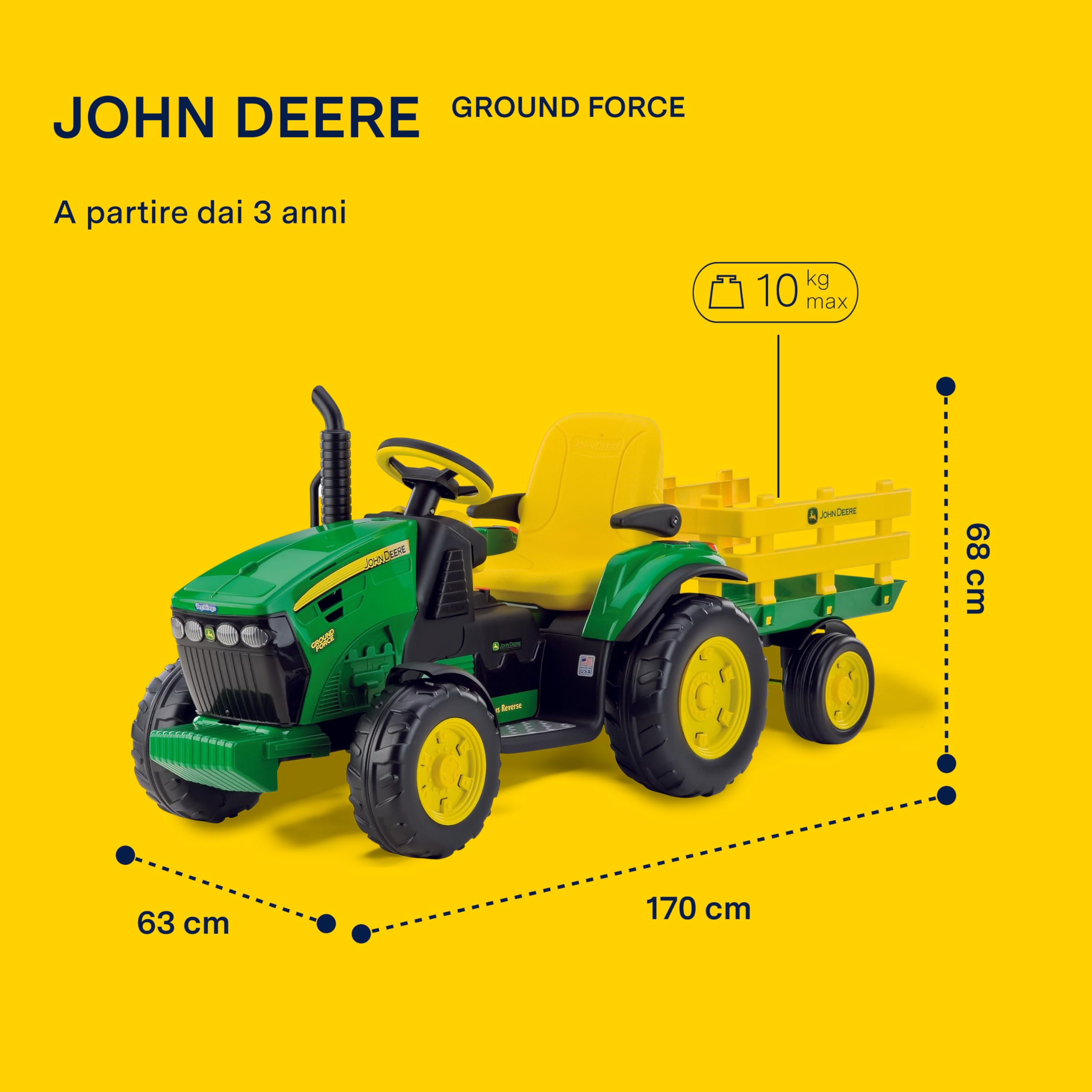 peg-perego-john-deere-ground-force-trattore-elettrico-12v-con-rimorchio-e-radio- image 2