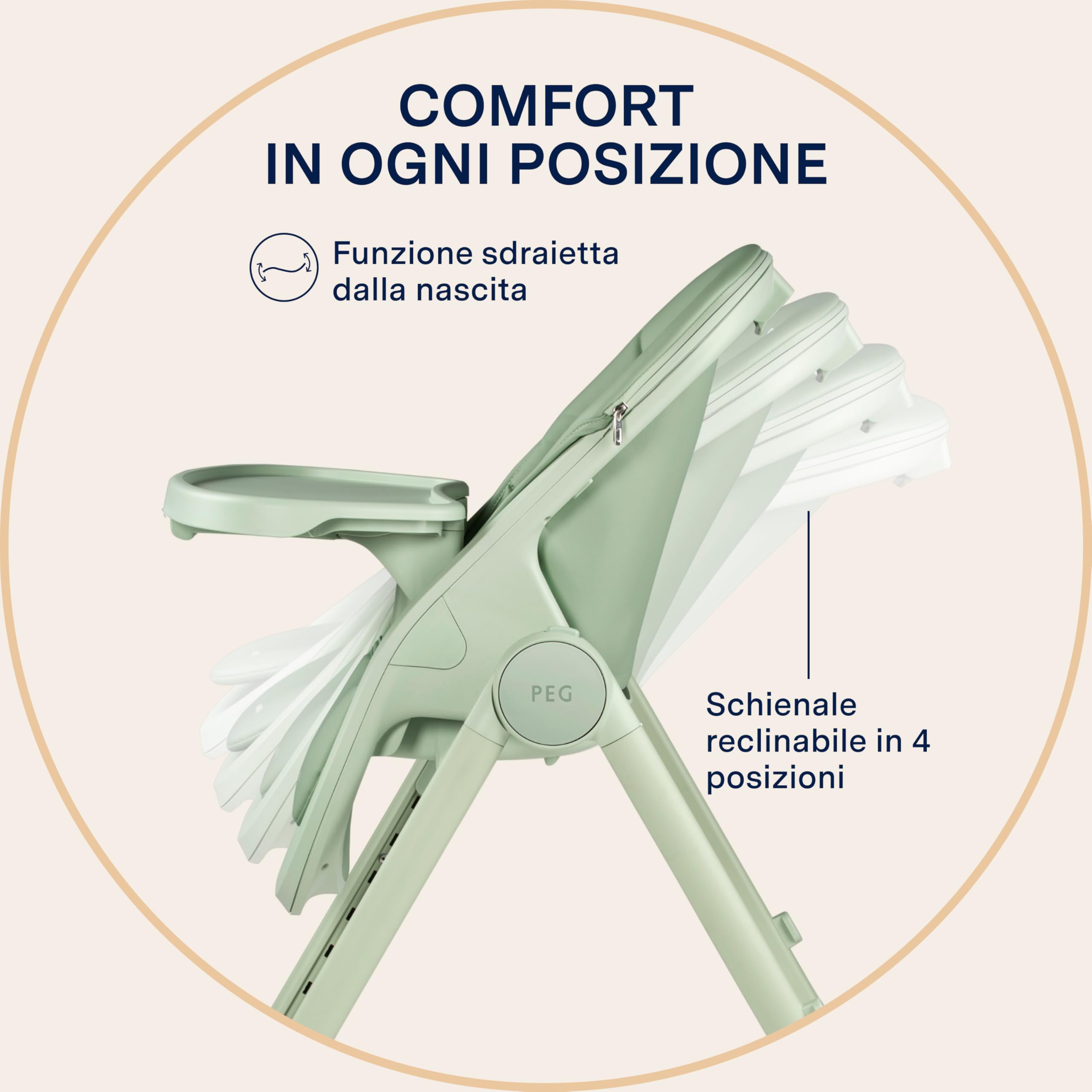 peg-perego-living-seggiolone-pappa-sdraietta-0-3-anni-0-15-kg-sage image 3